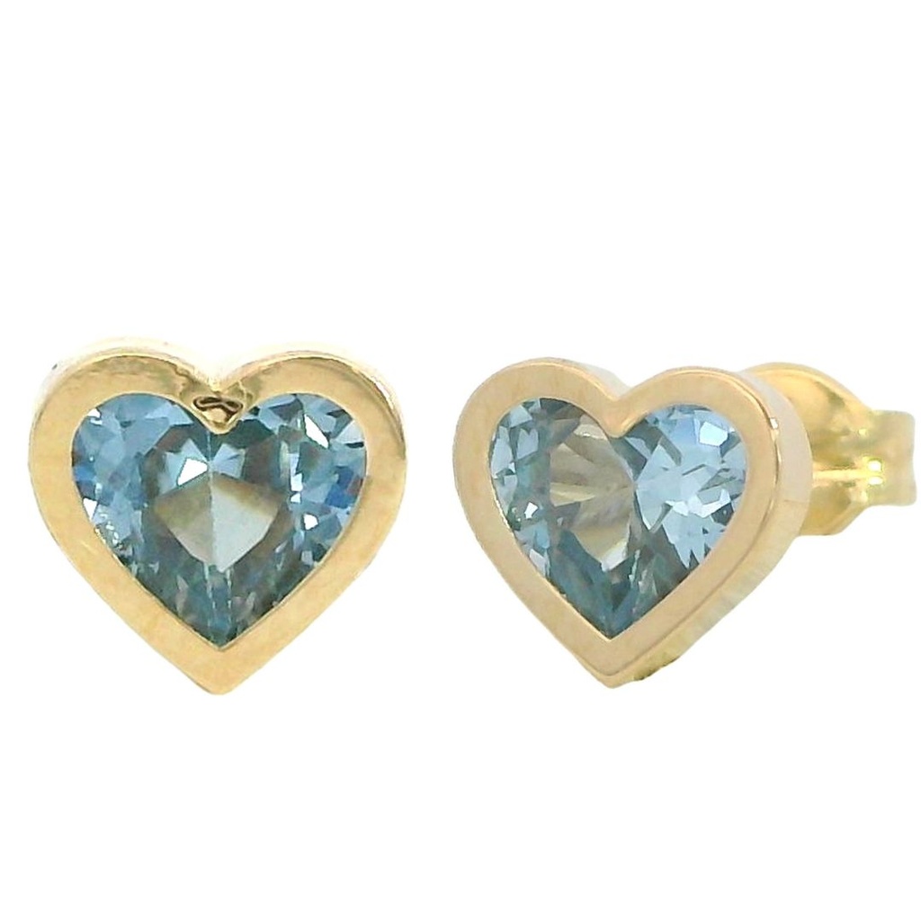 6MM AQUAMARINE COLOR CZ HEART STUD EARRINGS.