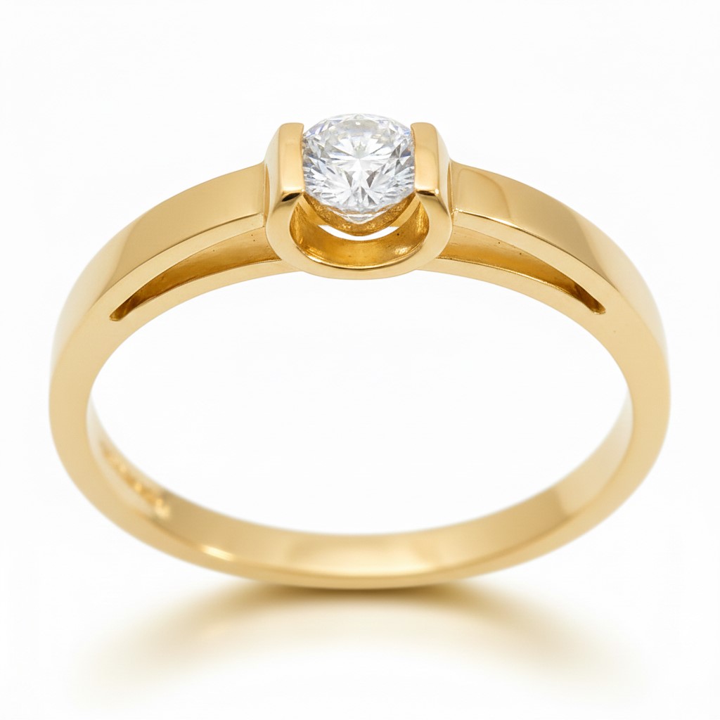 YELLOW GOLD SOLITAIRE RING WITH 3MM DIAMOND VS-H 0.11 CT.