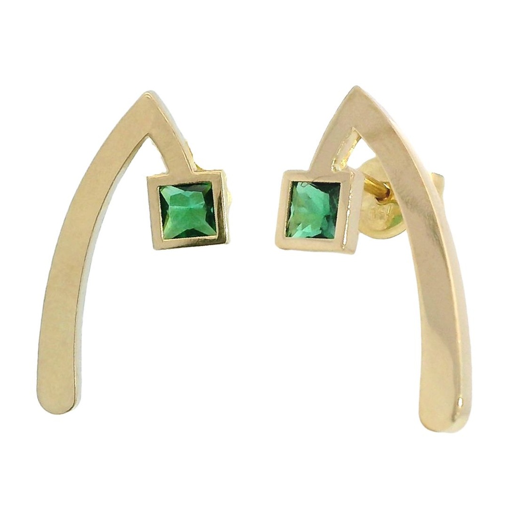 INVERTED "V"EARRINGS WITH EMERALD COLOR STONE.21MM.