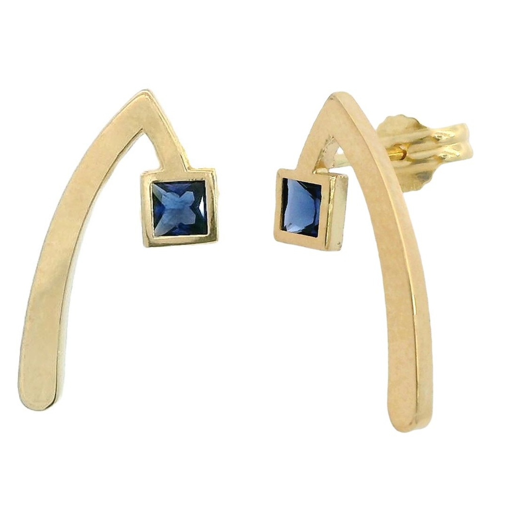 PENDIENTE "V" INVERTIDA PIEDRA COLOR ZAFIRO.21MM.