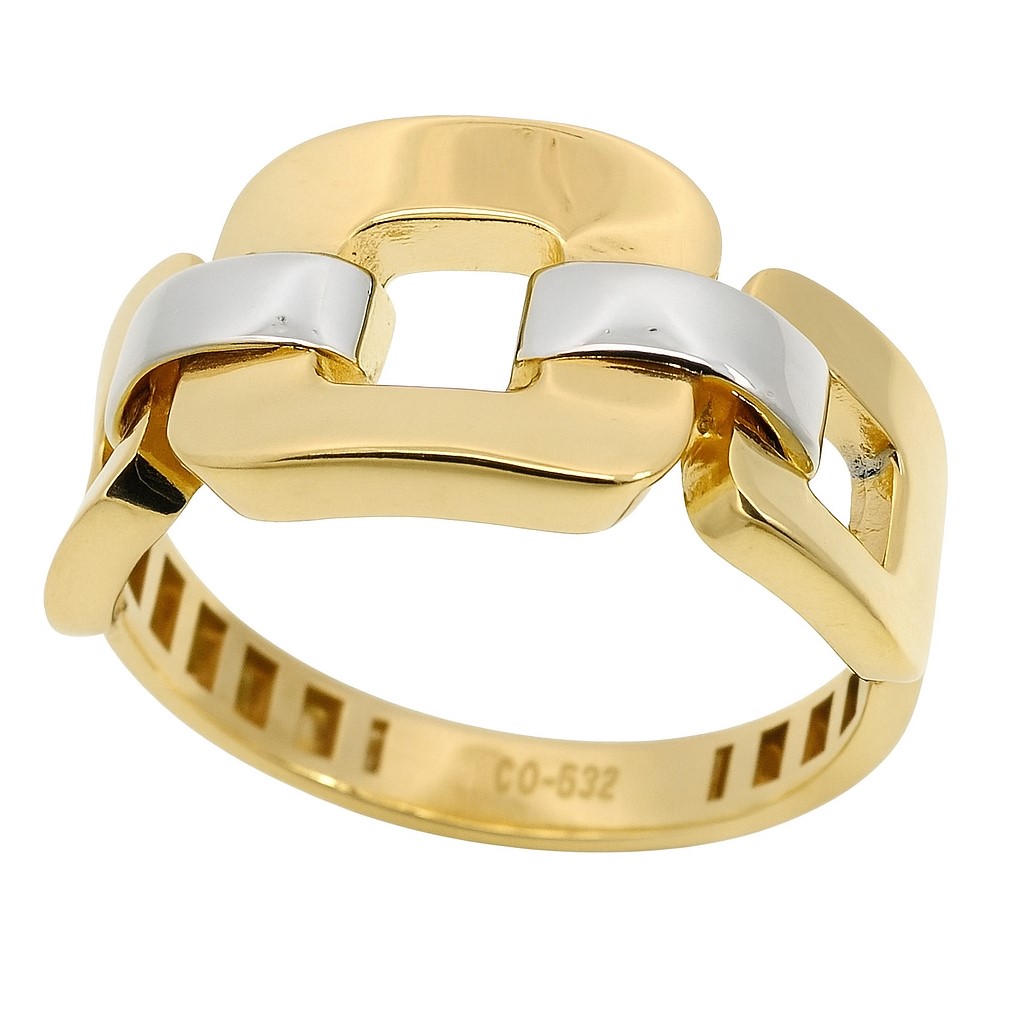 TWO TONE LINK GOLD RING.