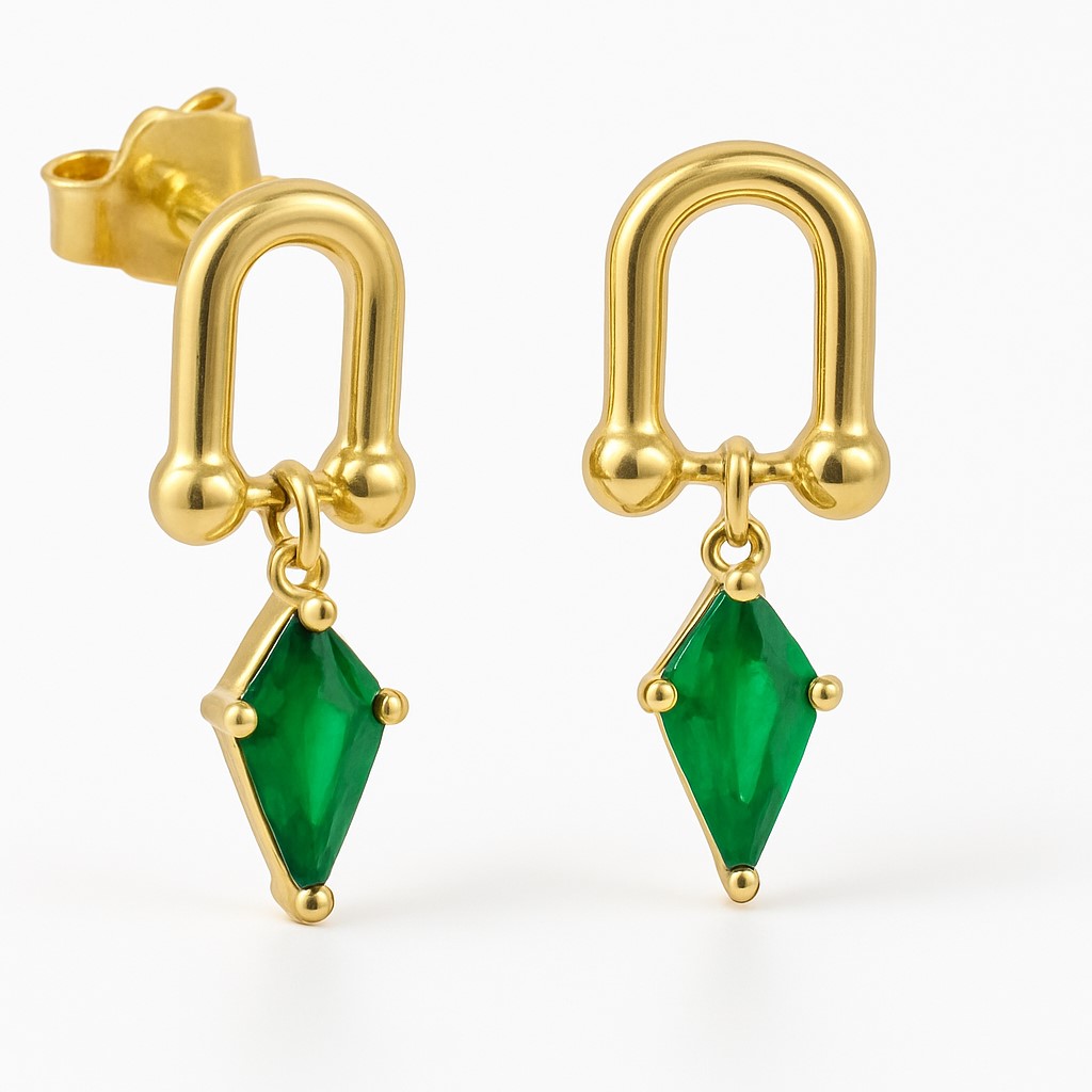 PENDIENTES ESLABON COMETA PIEDRA COLOR ESMERALDA DE 7x4MM.10MM.