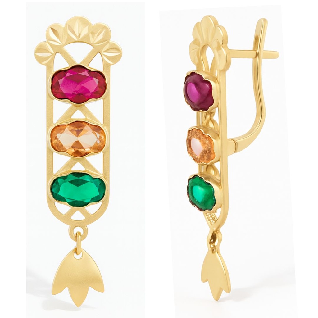 32x7MM LEVERBACK EARRINGS WITH COLORED CZ.