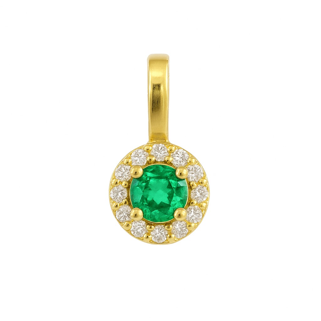 COLGANTE CUAJO 5MM  ESMERALDA DE 3MM Y CIRCONITAS.