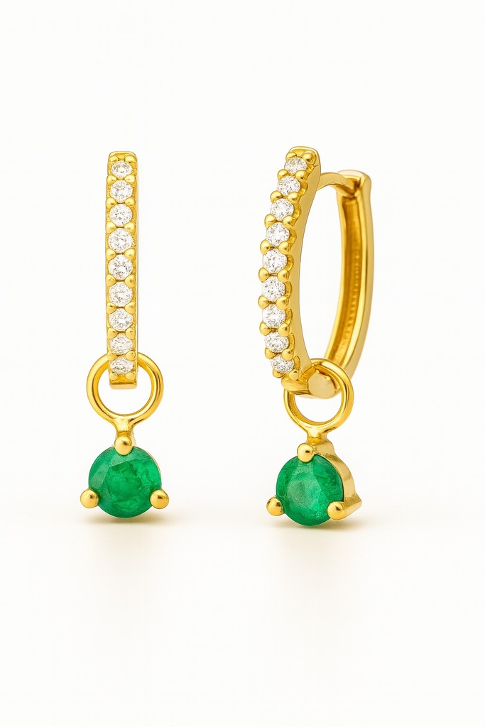 3MM EMERALD HUGGIES HOOP EARRINGS WITH CZ.17x1'5MM.