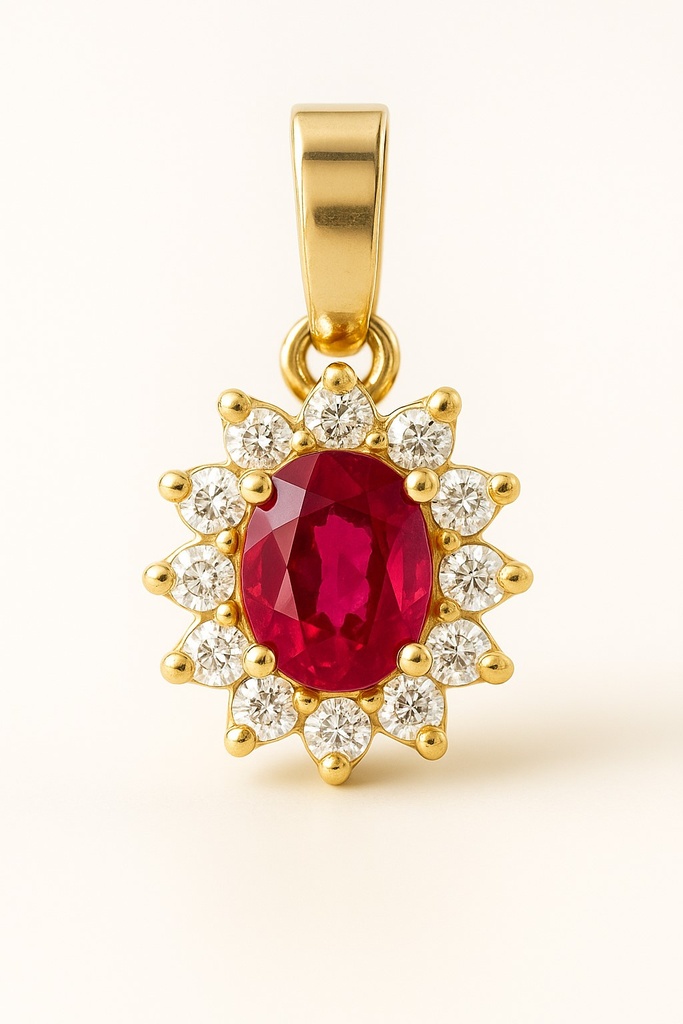 COLGANTE ROSETON  RUBI DE 4x3MM Y CIRCONITAS.