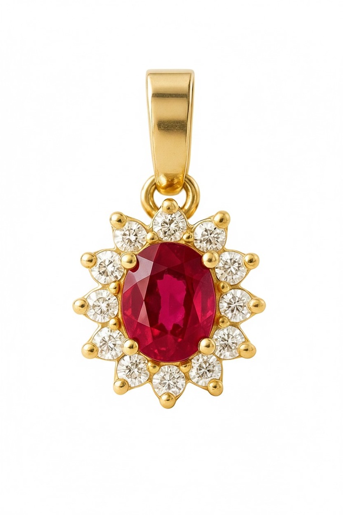 COLGANTE ROSETON  RUBI DE 4x3MM Y CIRCONITAS.