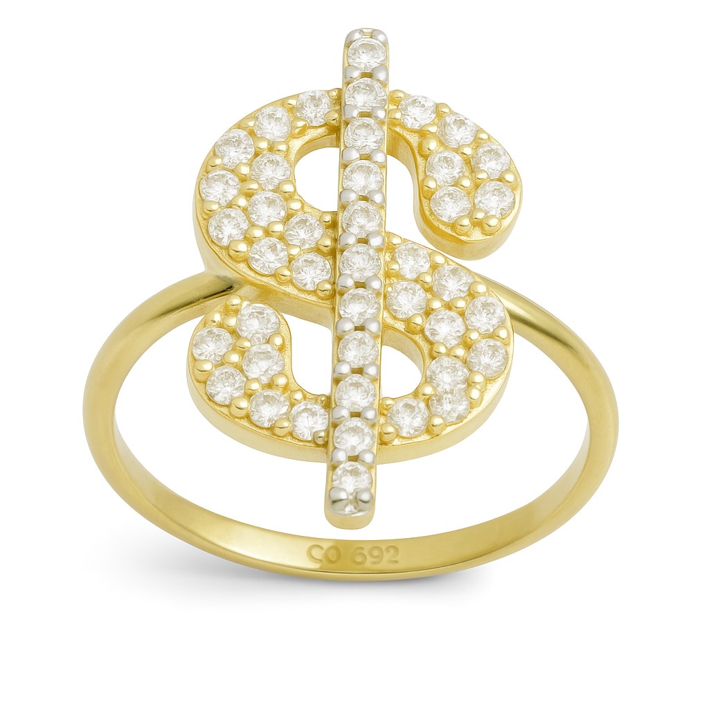 DOLAR SYMBOL RING WITH CZ.