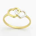 TWO TONE GOLD TWO HEART EARRINGS.