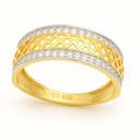 RHOMBUS AND CZ TWO TONE GOLD RING.