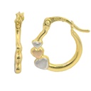17x15x2MM THREE TONE HEARTS HOOP EARRINGS.