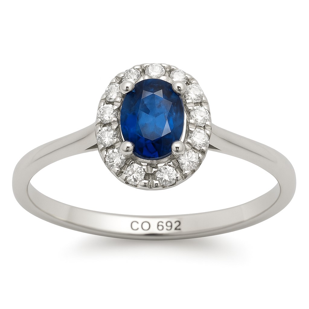 SORTIJA ZAFIRO OVAL 0.25CT BRILLANTES 0.12 CT TW H-SI.