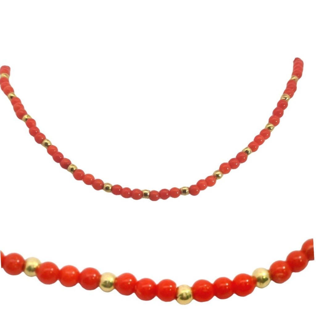 GARGANTILLA BOLAS ORO Y CORAL 3MM