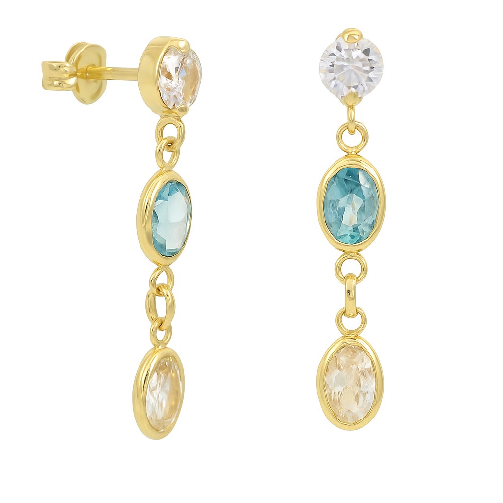 24MM DANGLING EARRINGS WITH AQUAMARINE COLOR AND WHITE CZ.