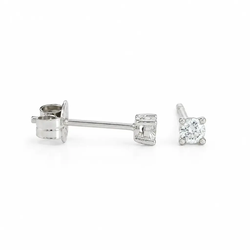 DIAMOND STUD EARRINGS.QUALITY SI.COLOR H.WHITE GOLD.0.05 CT TW.2'5MM