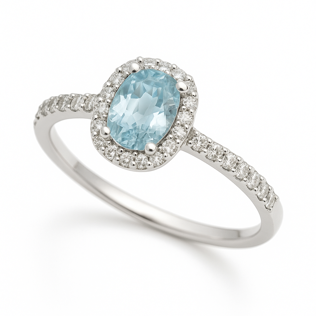 SORTIJA BRILLANTES DI 20 RD VSI H 0.18 4 RD 0.023 DI 6 RD 0.043 1 AGUA MARINA 0.42 CT.0.22 CT TW