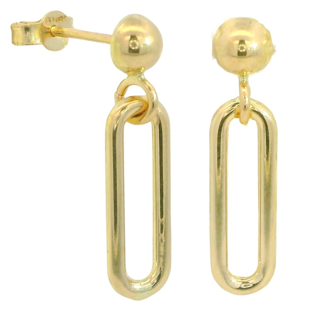 20MM HALF BALL AND LINK DANGLING EARRINGS.