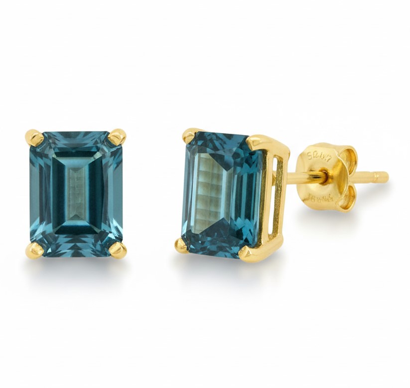 PENDIENTES TOPACIO LONDON BLUE 7x5MM.PRESION.