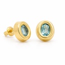 7x6MM OVAL STUD EARRINGS WITH SEMI-PRECIOUS BLUE STONE.