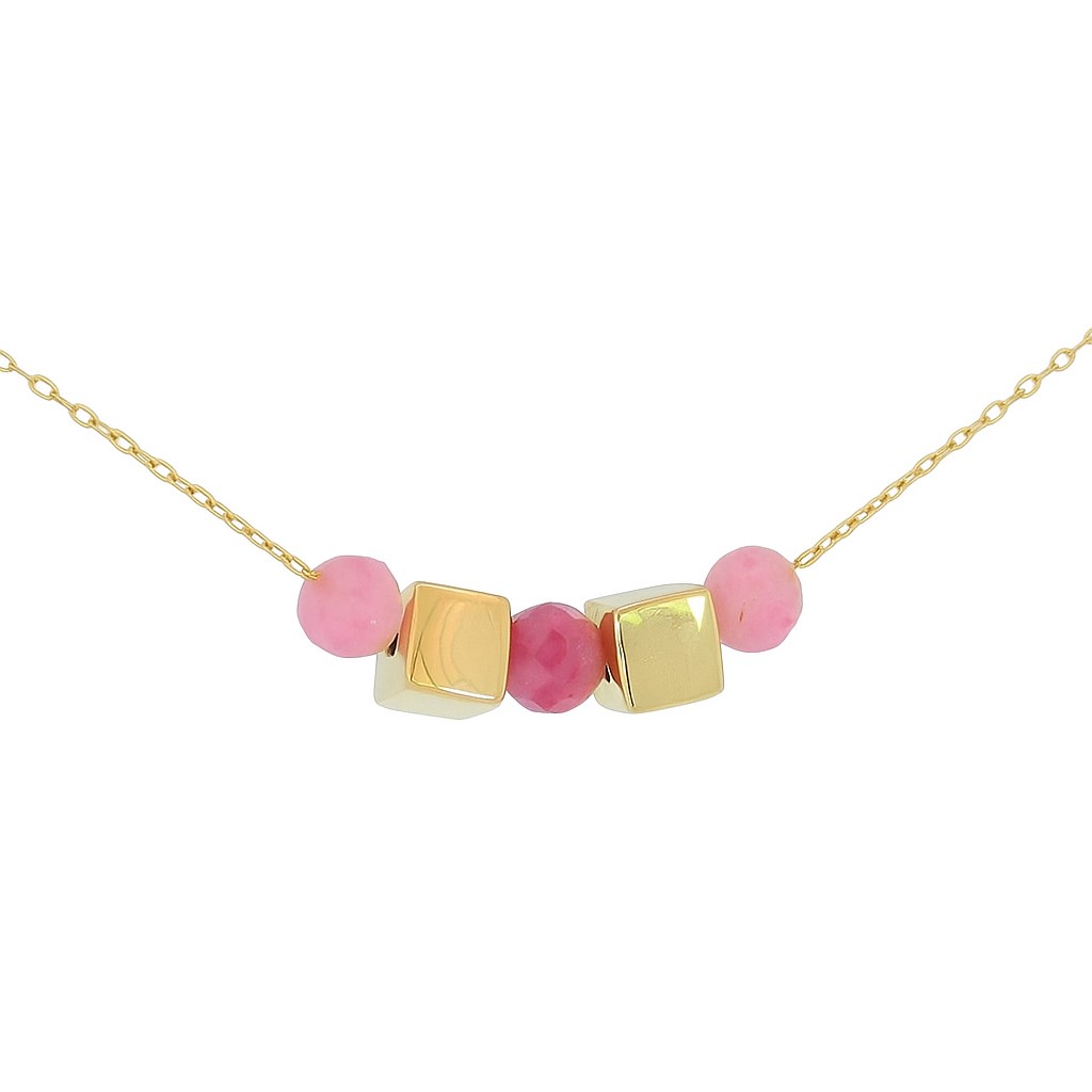 GARGANTILLA 2 CUBOS 3 PIEDRAS TURMALINA ROSA SEMIPRECIOSO