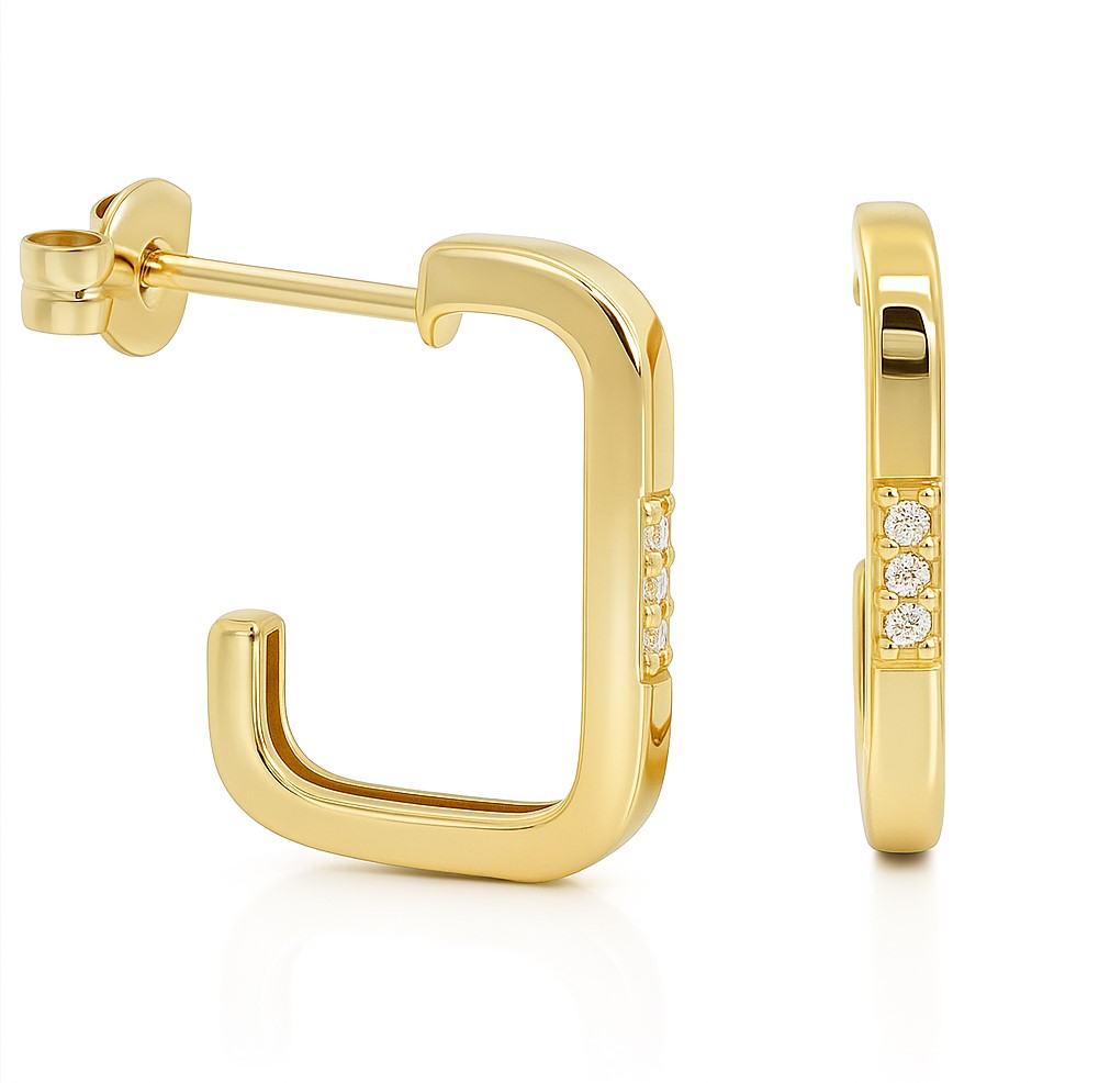 14MM SQUARE HOOP EARRINGS WITH CZ.