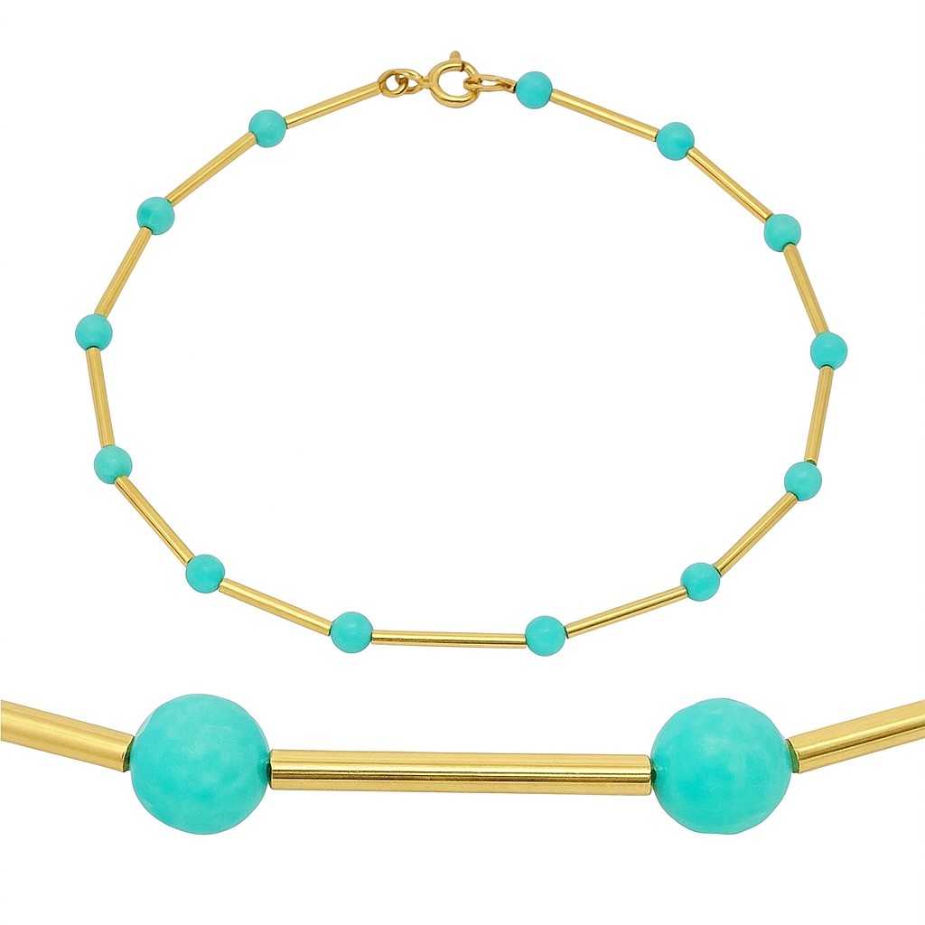 PULSERA TUBOS CUBO PIEDRA AMAZONITA SEMIPRECIOSA 17CM