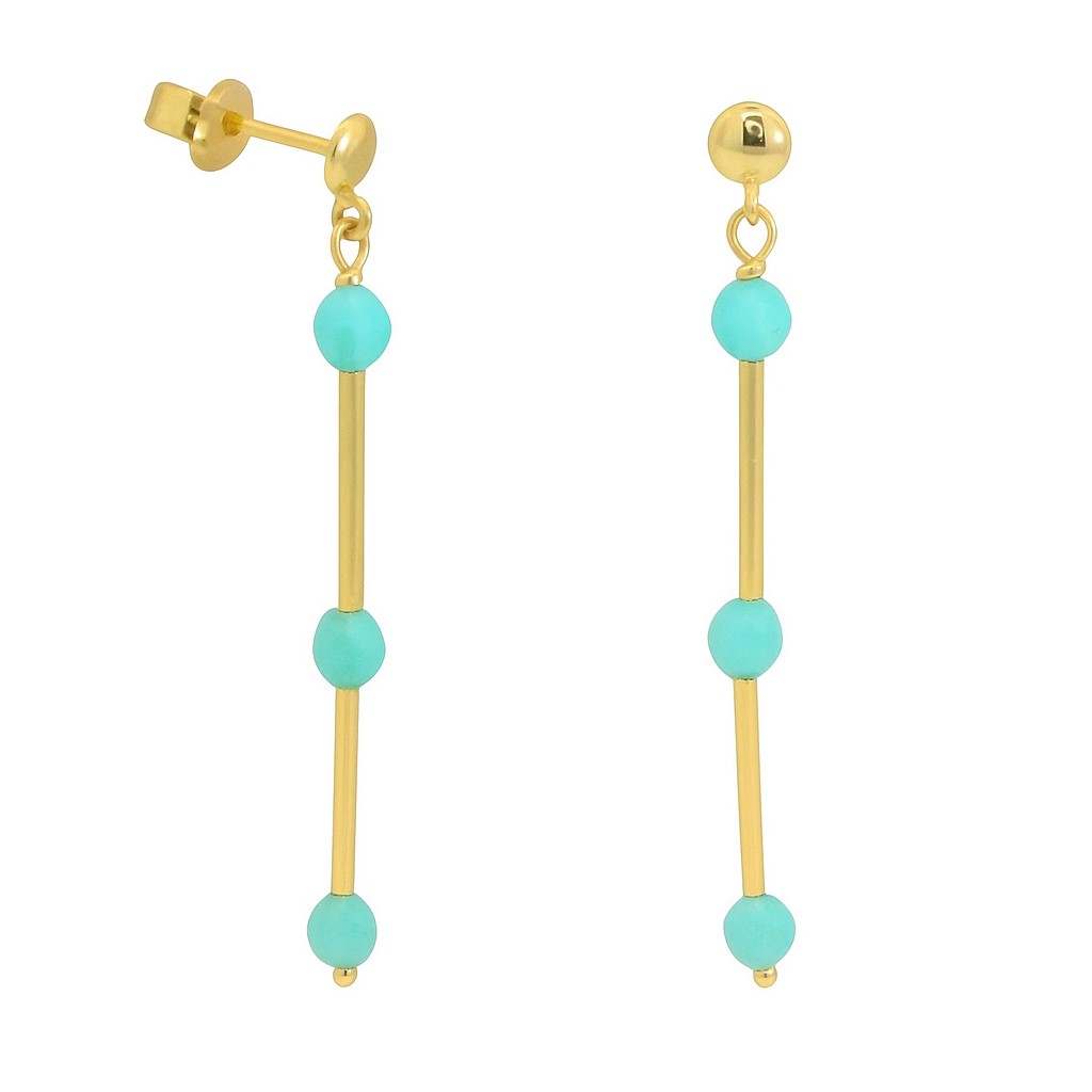 PENDIENTES LARGOS TUBOS CON PIEDRA AMAZONITA SEMIPRECIOSA