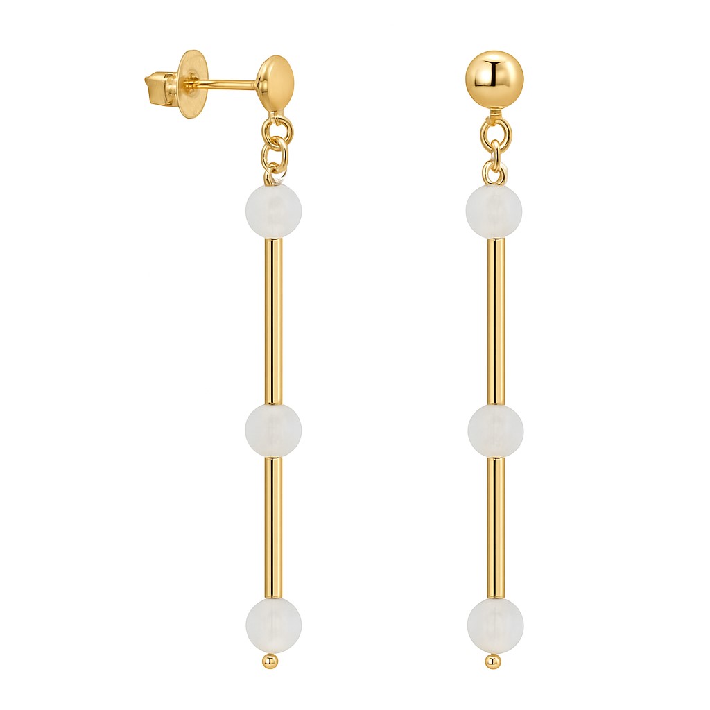 PENDIENTES LARGOS TUBOS CON PIEDRA LUNA SEMIPRECIOSA