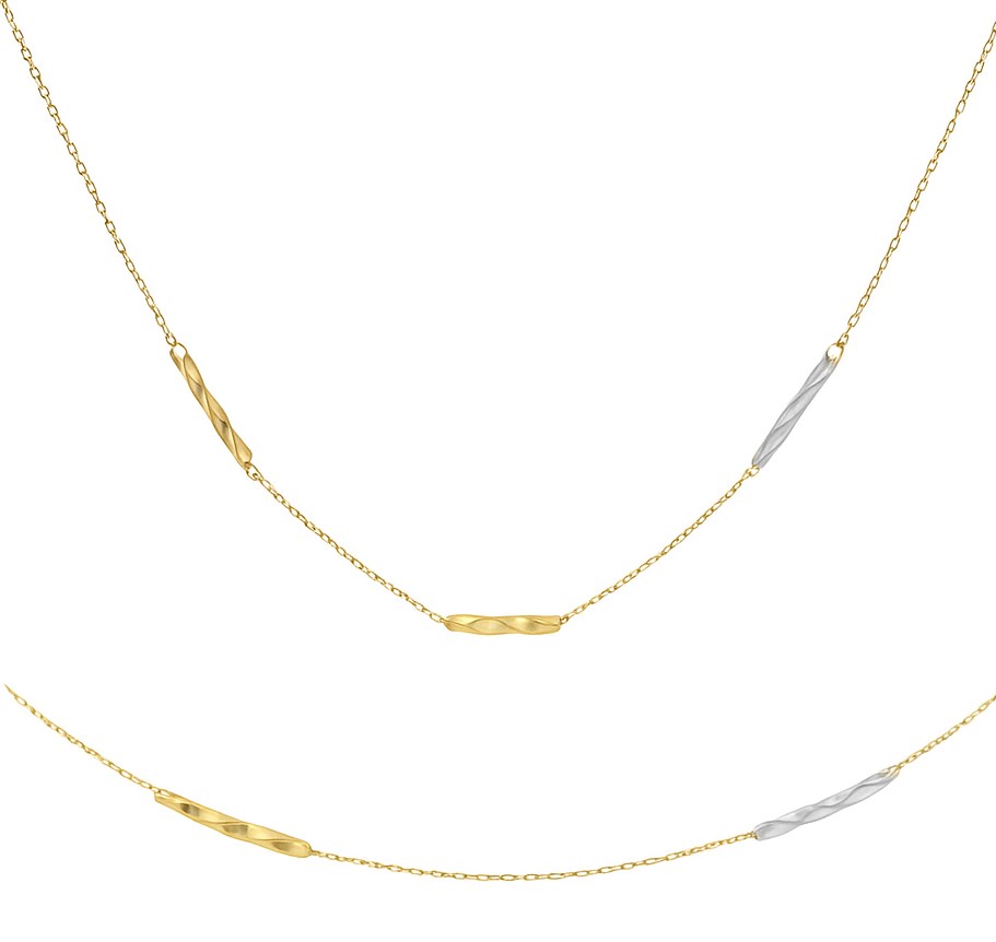 TWO TONE GOLD TWISTED TUBES NECKLACE