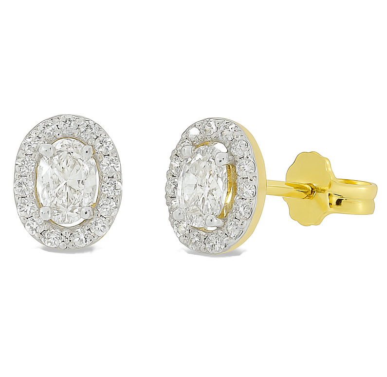 OVAL STUD EARRINGS WITH DIAMONDS.QUALITY SI, COLOR H.0.34 CT TW