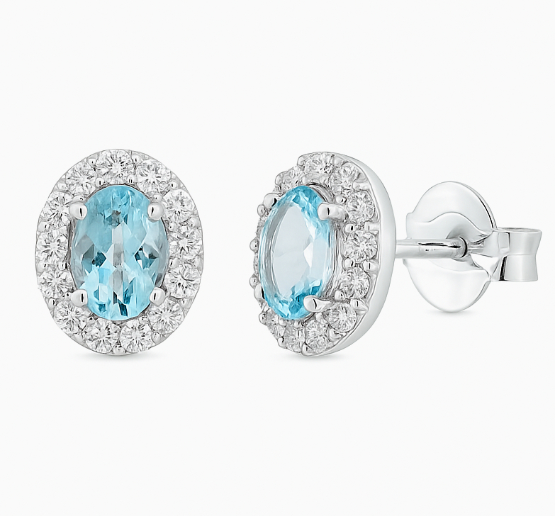 PENDIENTES BRILLANTES AGUA MARINA 0.84 CTR Y BRILLANTES DI 8 RD SI 0.04 RD20 0.14 DI32RD 0.26 CT.