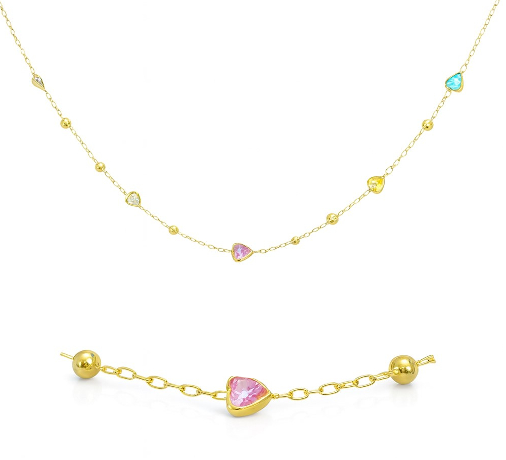GARGANTILLA BOLAS Y CIRCONITAS CORAZON DE COLOR .CADENA 45CM