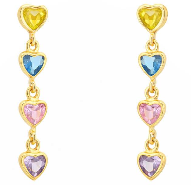 29MM COLOURED CZ DANGLING EARRINGS.PUSHBACK.9 KARAT