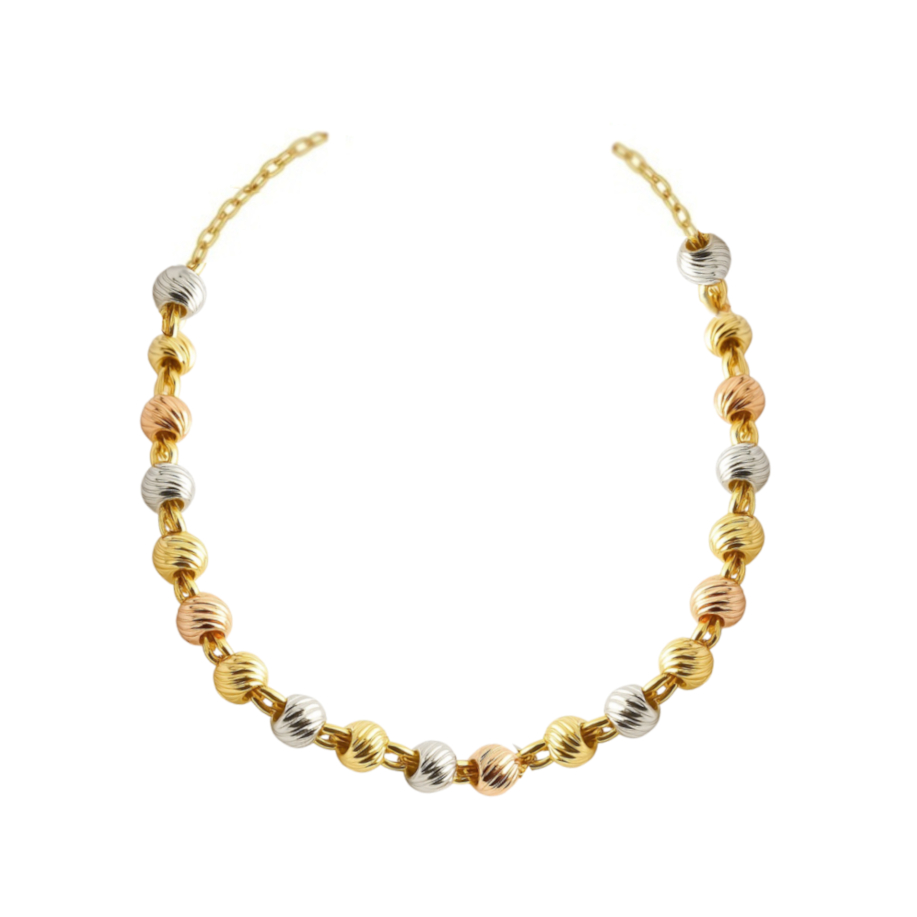 GARGANTILLA BOLAS TRICOLOR DE 1'5MM. 9KILATES