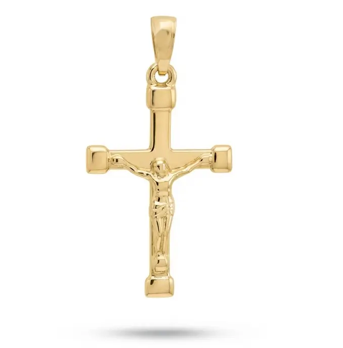 CRUZ LISA CON CRISTO 26x17MM.9 KILATES