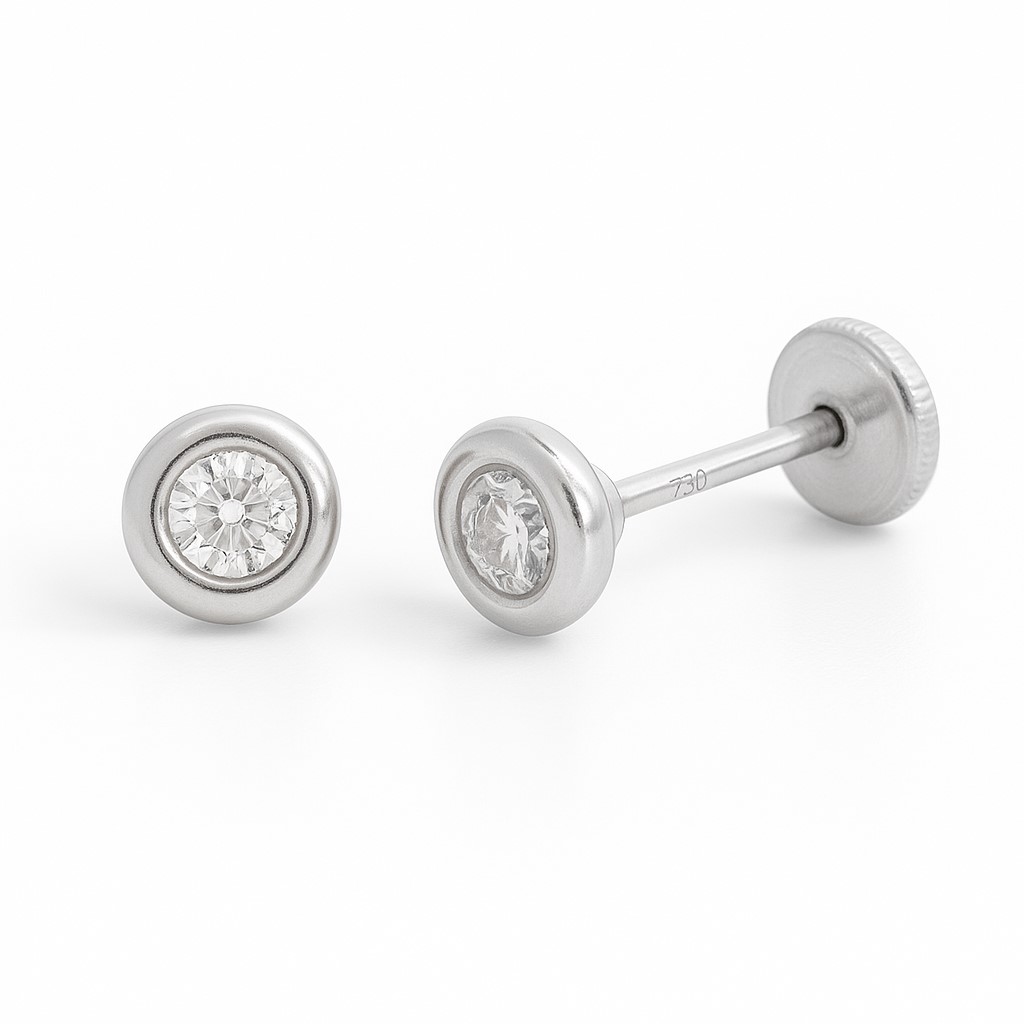 2'5MM CZ WHITE GOLD STUD EARRINGS.SCREW BACK.