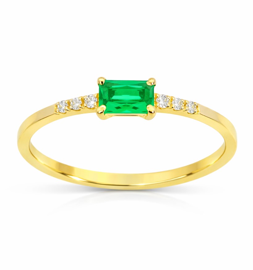 5x3MM NANO EMERALD AND CZ RING. 9 KARAT