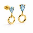CIRCLE AND AQUAMARINE COLOR CZ DANGLING EARRINGS.