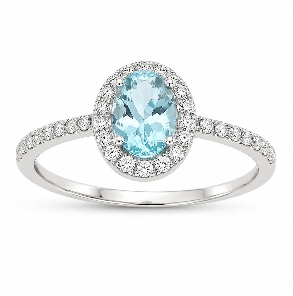 WHITE GOLD DIAMOND AND AQUAMARINE RING.QUALITY VSI.COLOR H,0.22 CT TW OF DIAMOND.0.42 CT AQUAMARINE