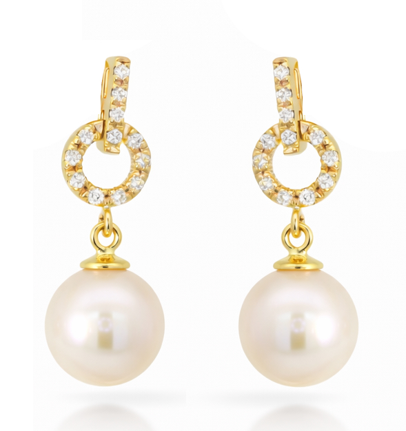 7MM FRESHWATER PEARL AND CZ EARRINGS.PUSHBACK