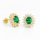 PENDIENTES CUAJO CIRCONITAS Y NANO ESMERALDA DE 5x4MM.9 KILATES