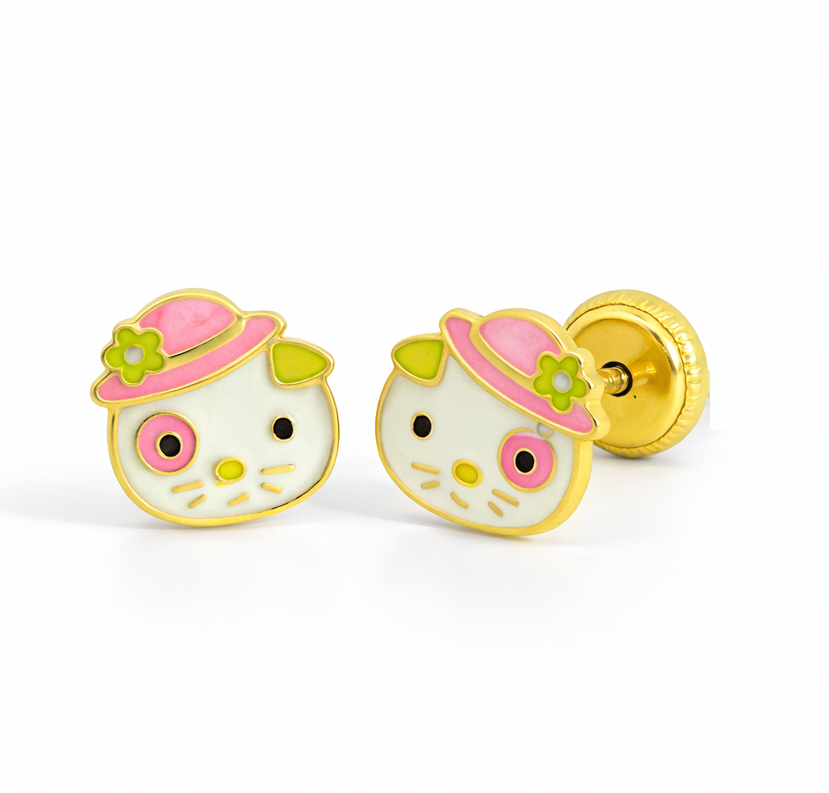 6MM KITTY ENAMEL KID EARRINGS