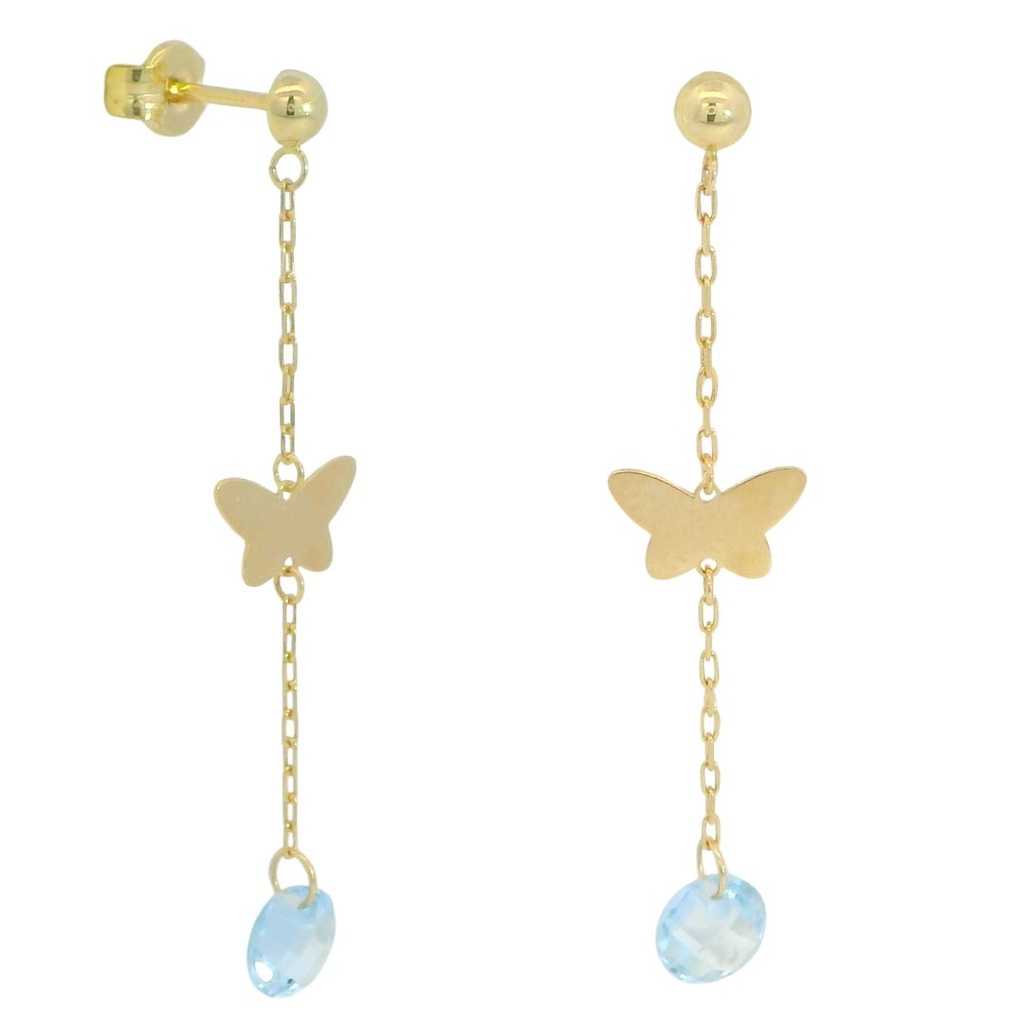 35MM DANGLING EARRINGS WITH BUTTERFLY AND BRIOLETTE CZ.