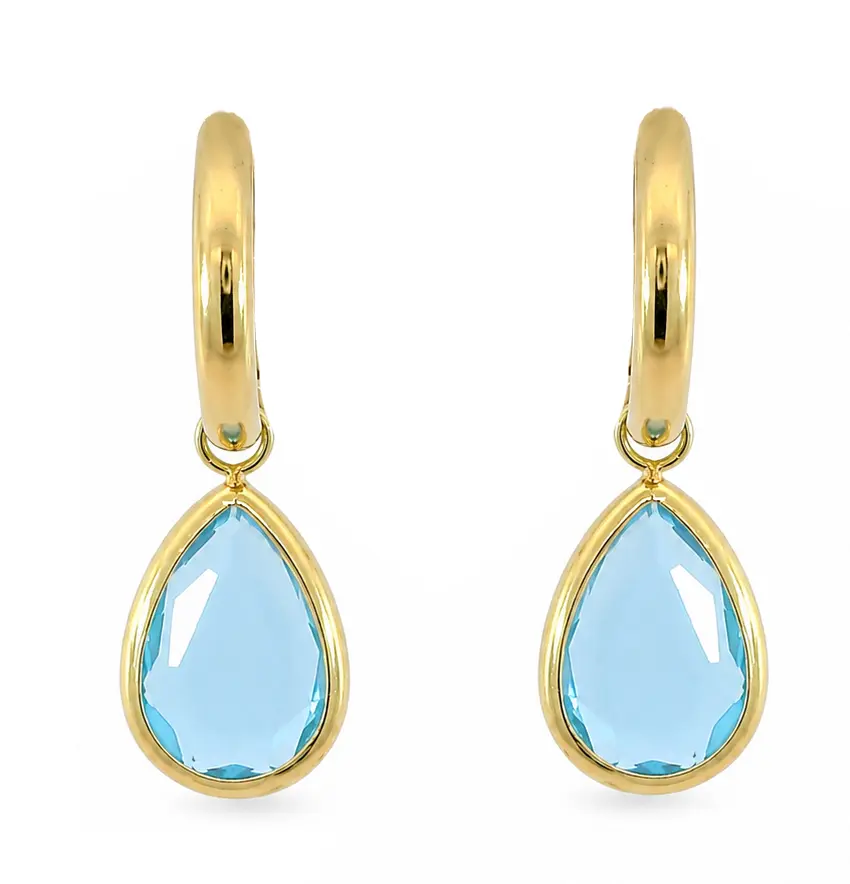 PENDIENTES PIEDRA FACETA AGUA MARINA 10x7MM  ORO AMARILLO