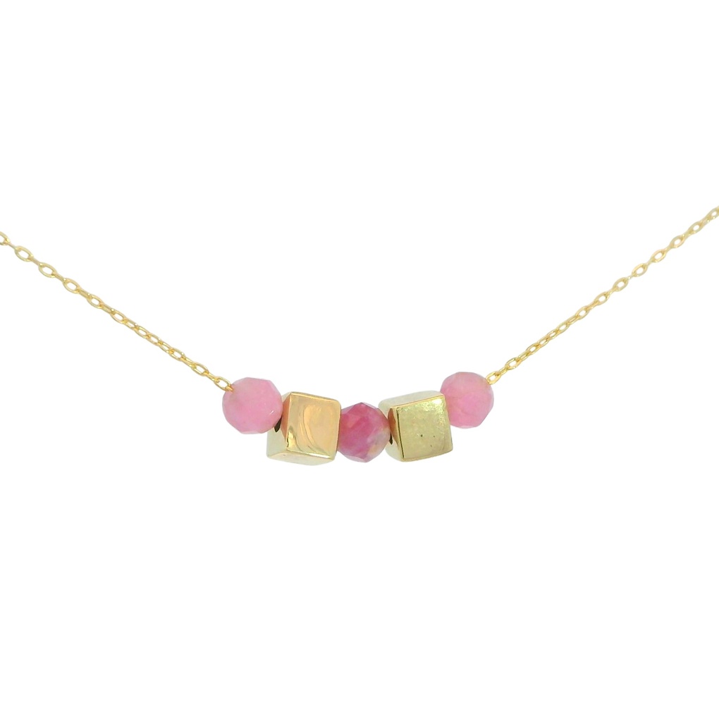 GOLD CUBES AND TOURMALINE NECKLACE.45CM.