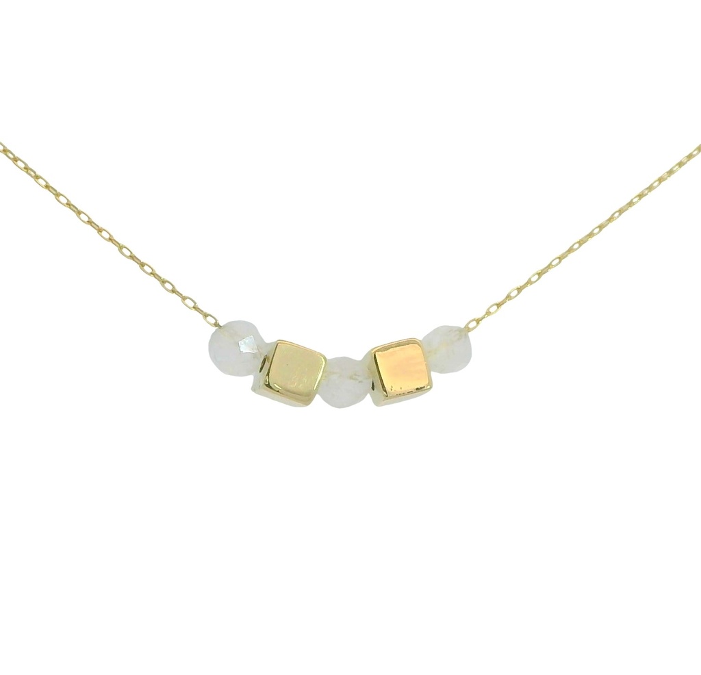GOLD CUBES AND MOONSTONE NECKLACE.45CM.