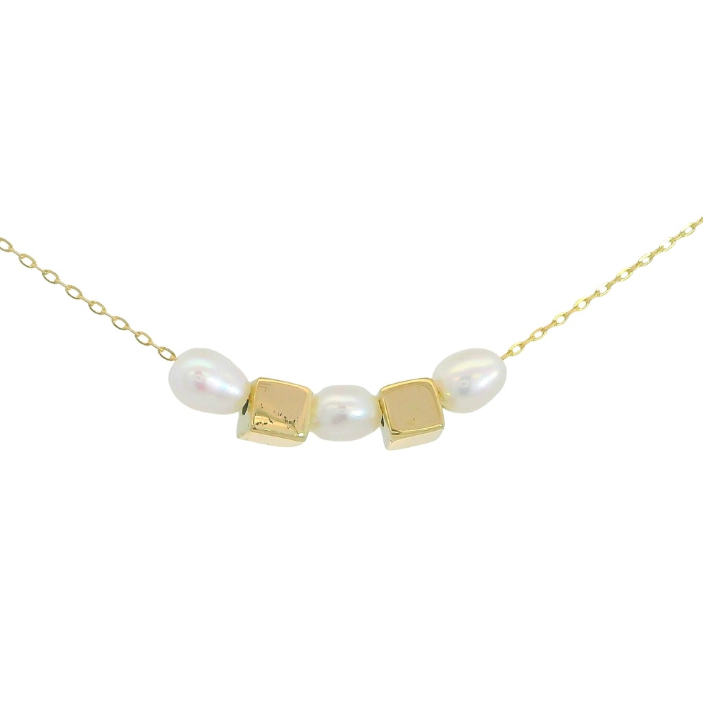 GOLD CUBES AND FRESHWATER PEARLS NECKLACE.45 CM.