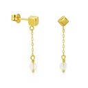 GOLD CUBE,CHAIN AND MOONSTONE DANGLING EARRINGS