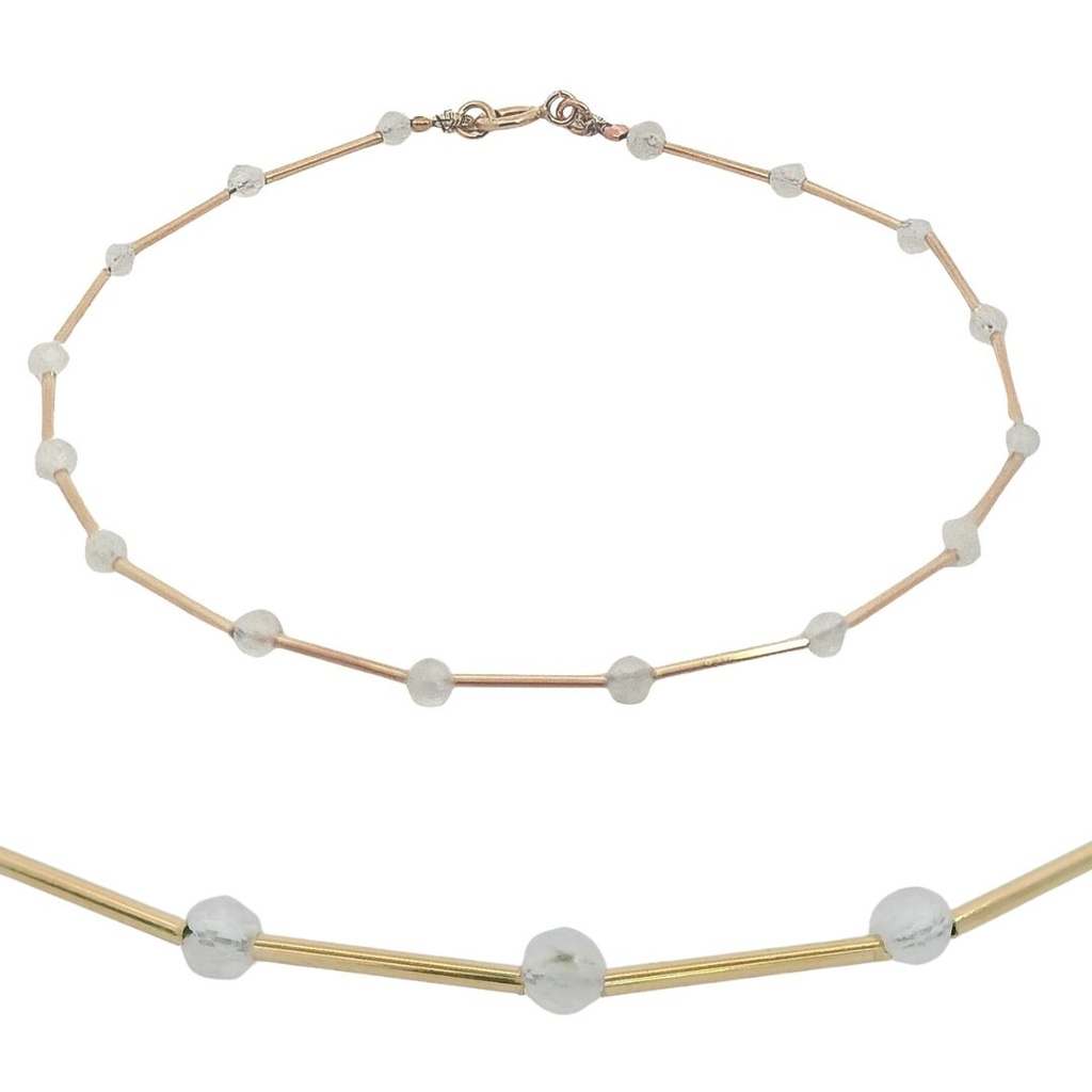GOLD TUBES AND MOONSTONES.17CM.