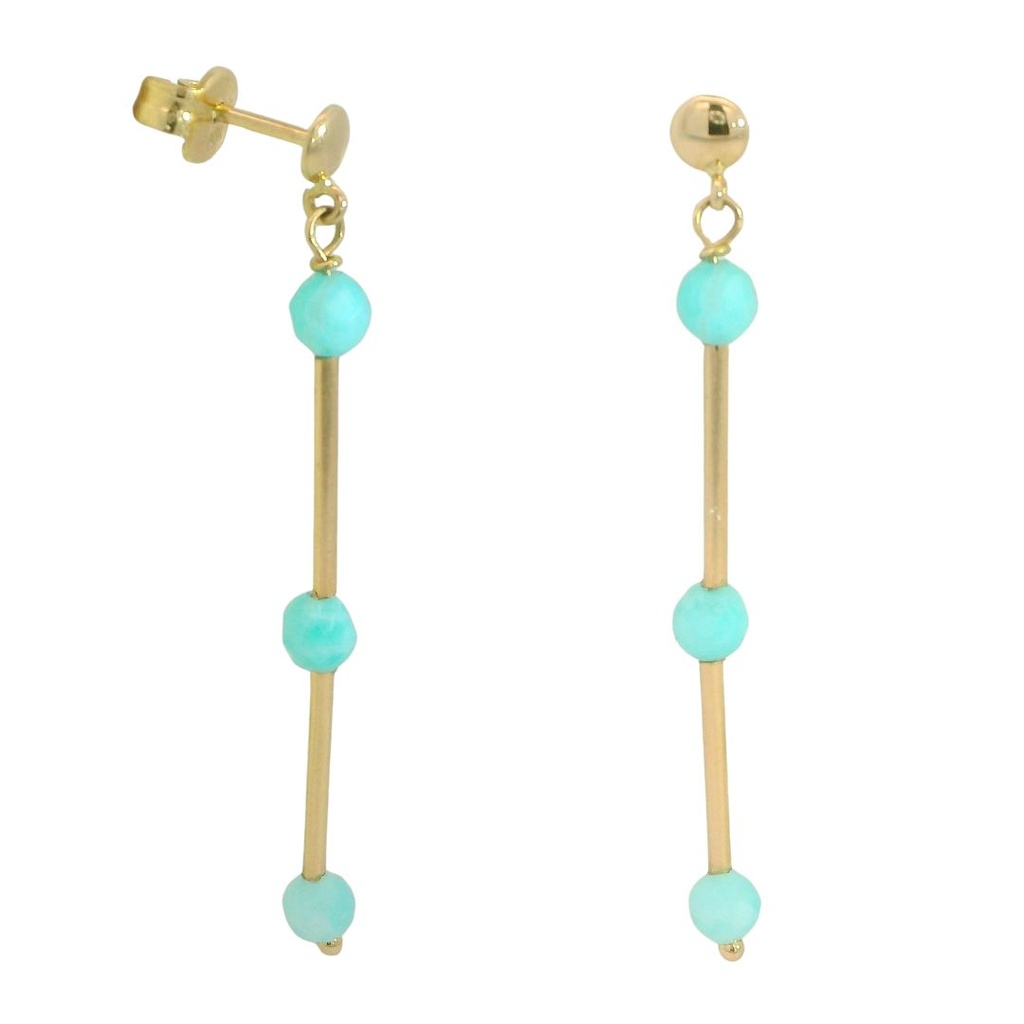 GLD TUBES AND AMAZONITE DANGLING EARRINGS